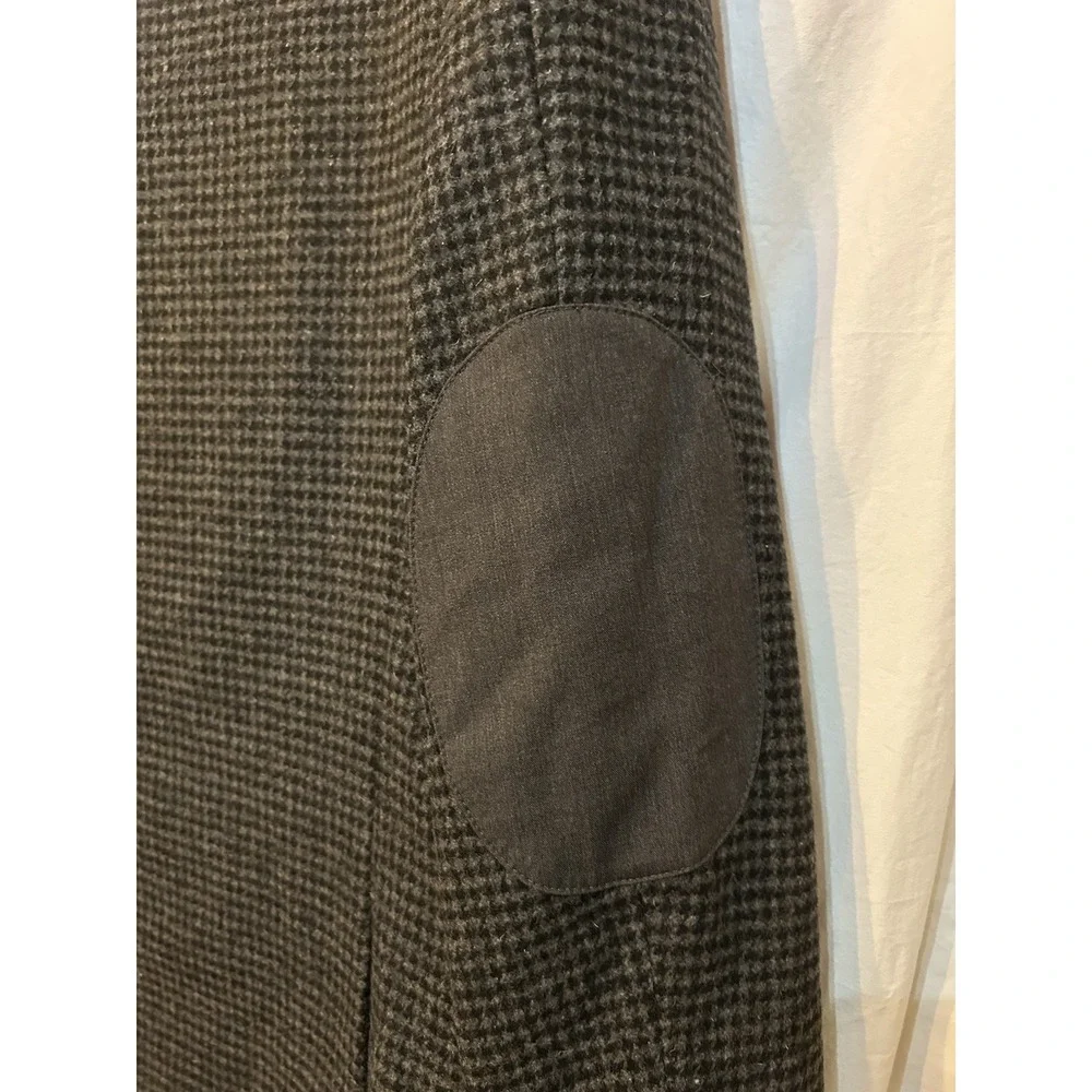 Marc Anthony Peacoat W/Bib Black‎ Gray Houndstooth Mens 40L Elbow Patch
